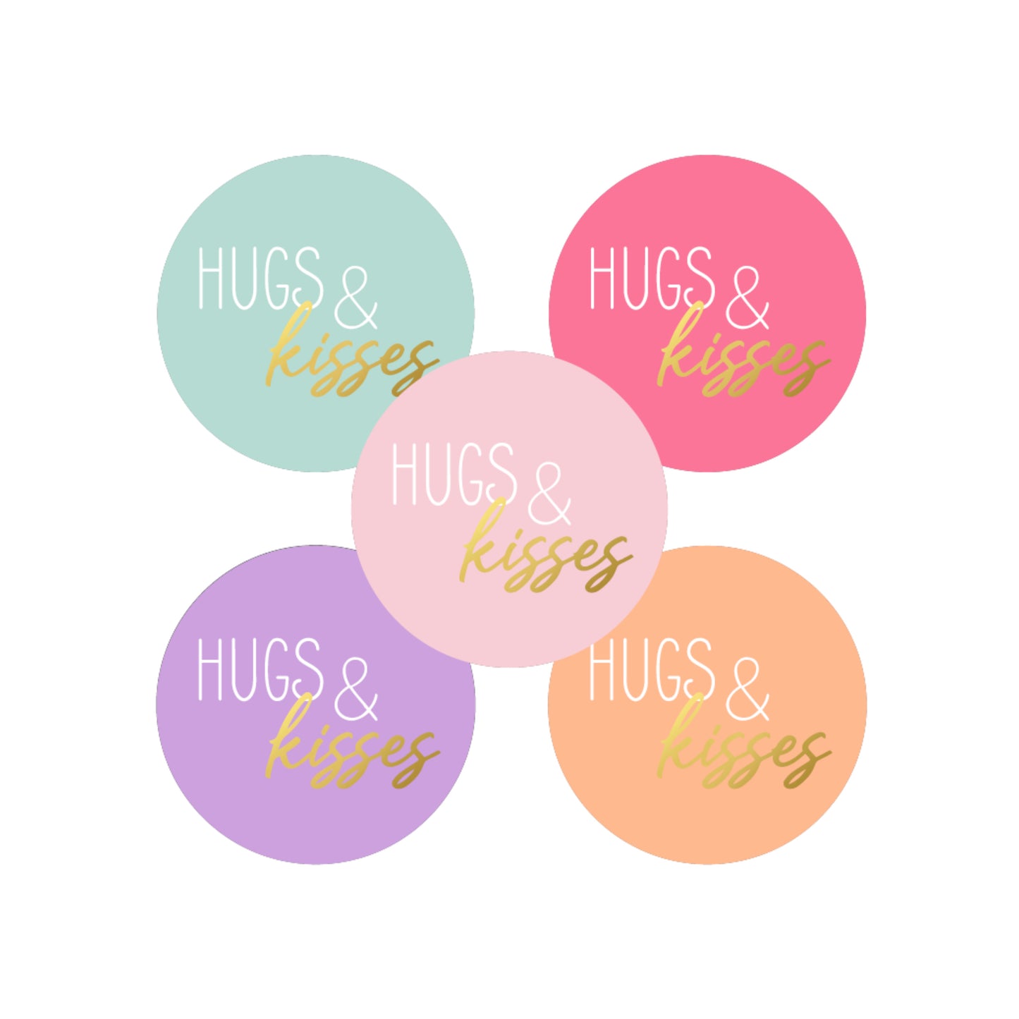Cadeaustickers | Hugs & kisses 10 stuks goudfolie