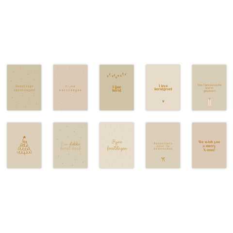 Dubbele kerstkaarten | Set van 10 met goudfolie
