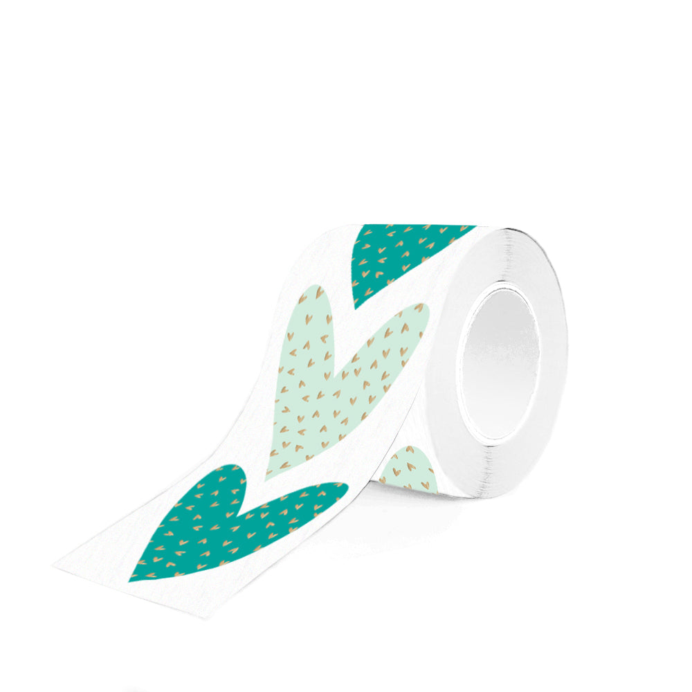 Cadeaustickers | Hartjes groen 10 stuks goudfolie