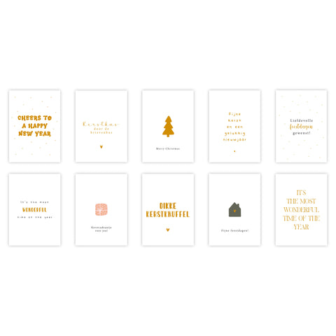 Kerstkaarten goudfolie | Set van 10