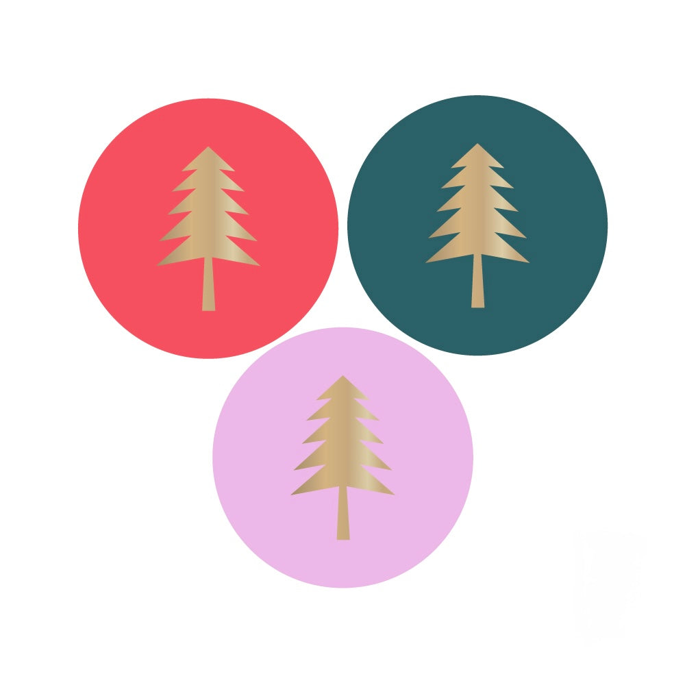 Cadeaustickers | Kerstbomen 10 stuks goudfolie