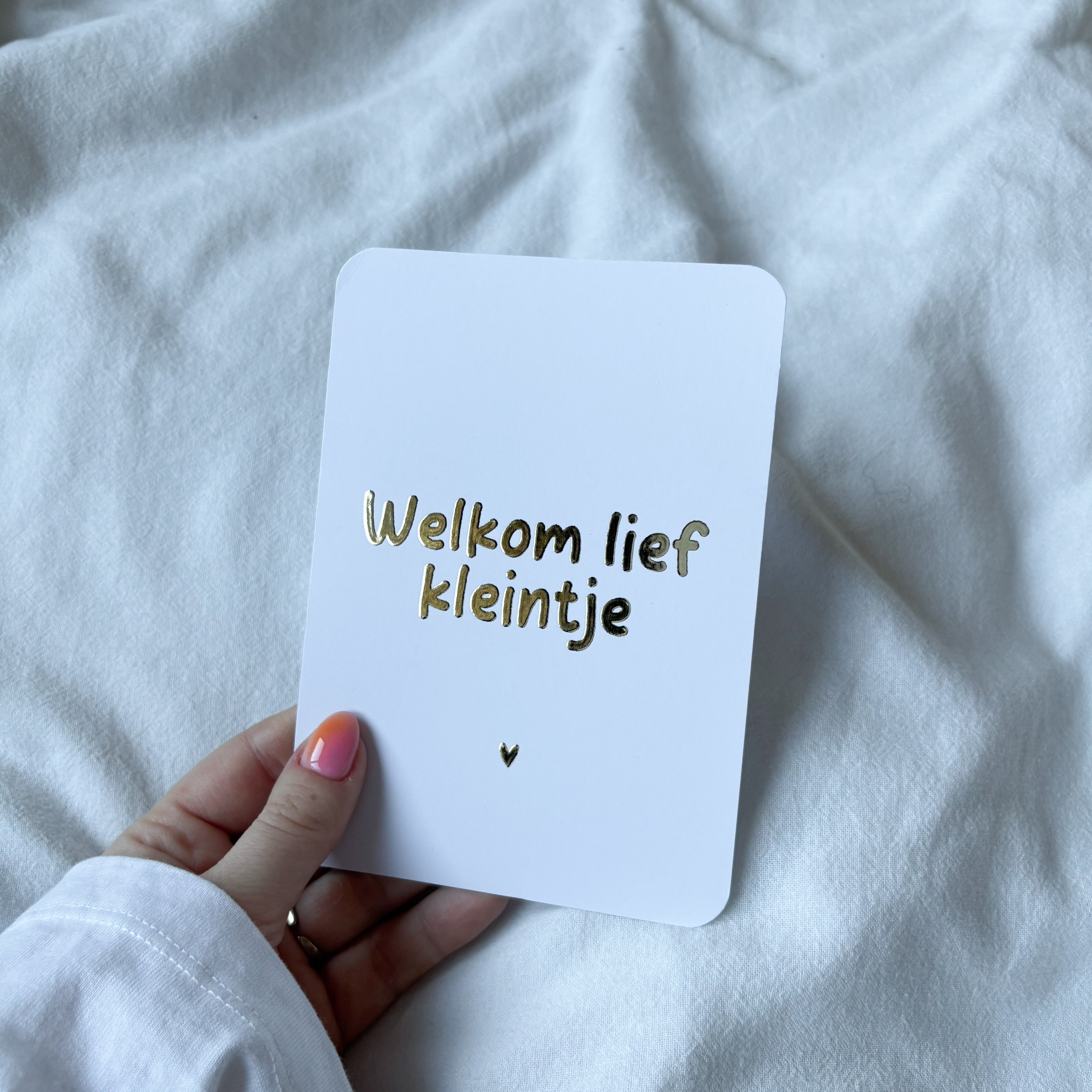 Wenskaart | Welkom lief kleintje goudfolie