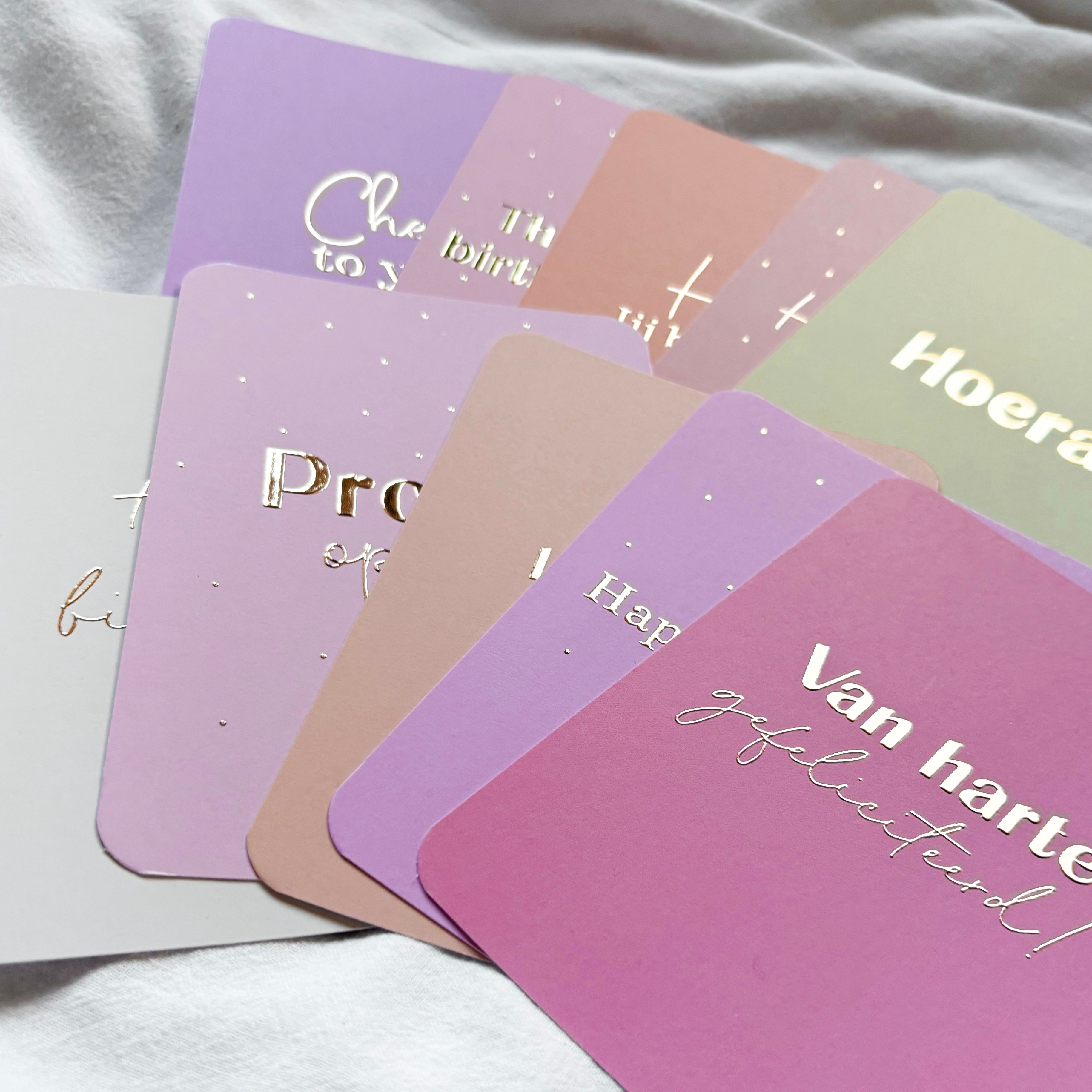 Wenskaarten | Set van 10 verjaardagskaarten met goudfolie