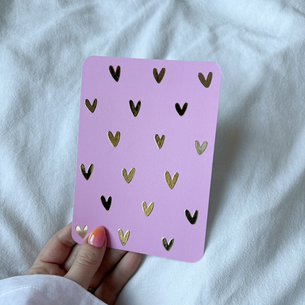 Wenskaart | Blanco hartjes goudfolie