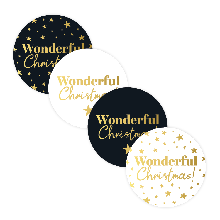 Cadeaustickers | Wonderful Christmas 10 stuks goudfolie