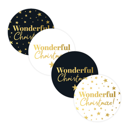 Cadeaustickers | Wonderful Christmas 10 stuks goudfolie