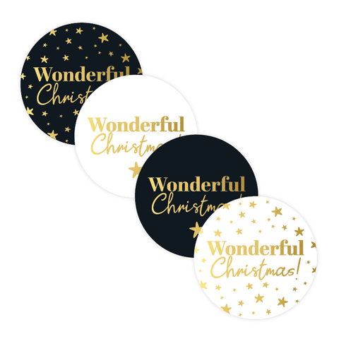 Cadeaustickers | Wonderful Christmas 10 stuks goudfolie