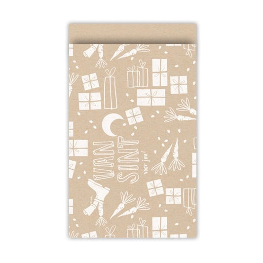Cadeauzakjes | Sint & piet kraft/wit 5 stuks