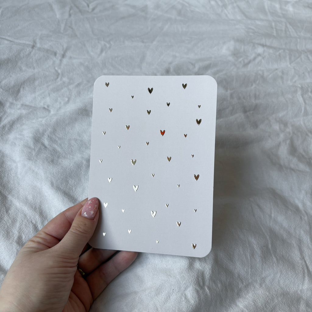 Wenskaart | Blanco hartjes goudfolie