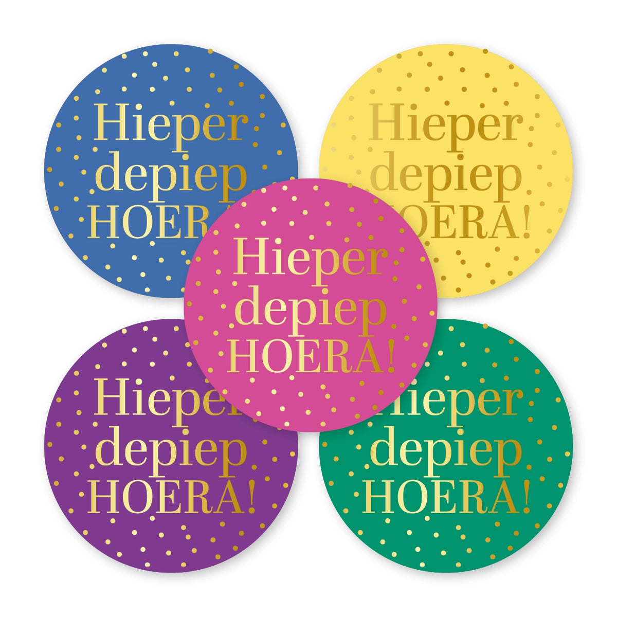 Cadeaustickers | Hieper de piep hoera 10 stuks goudfolie