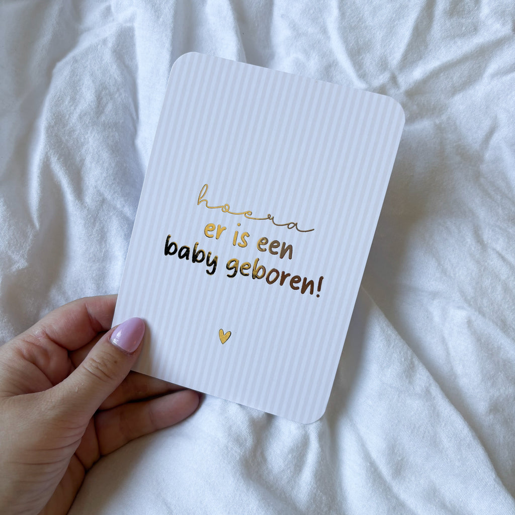 Wenskaart | Hoera er is een baby geboren goudfolie