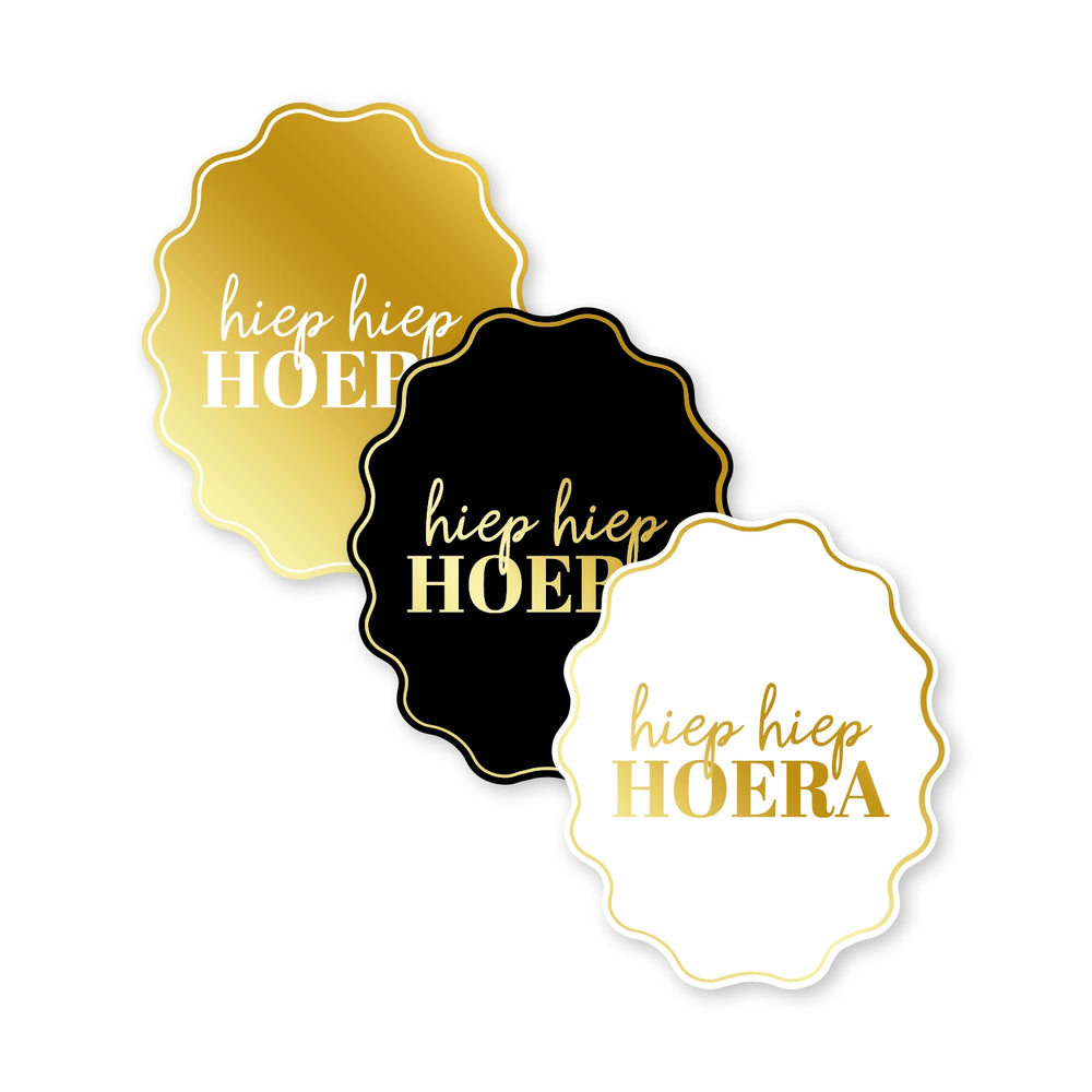 Cadeaustickers | Hiep hiep hoera 10 stuks goudfolie