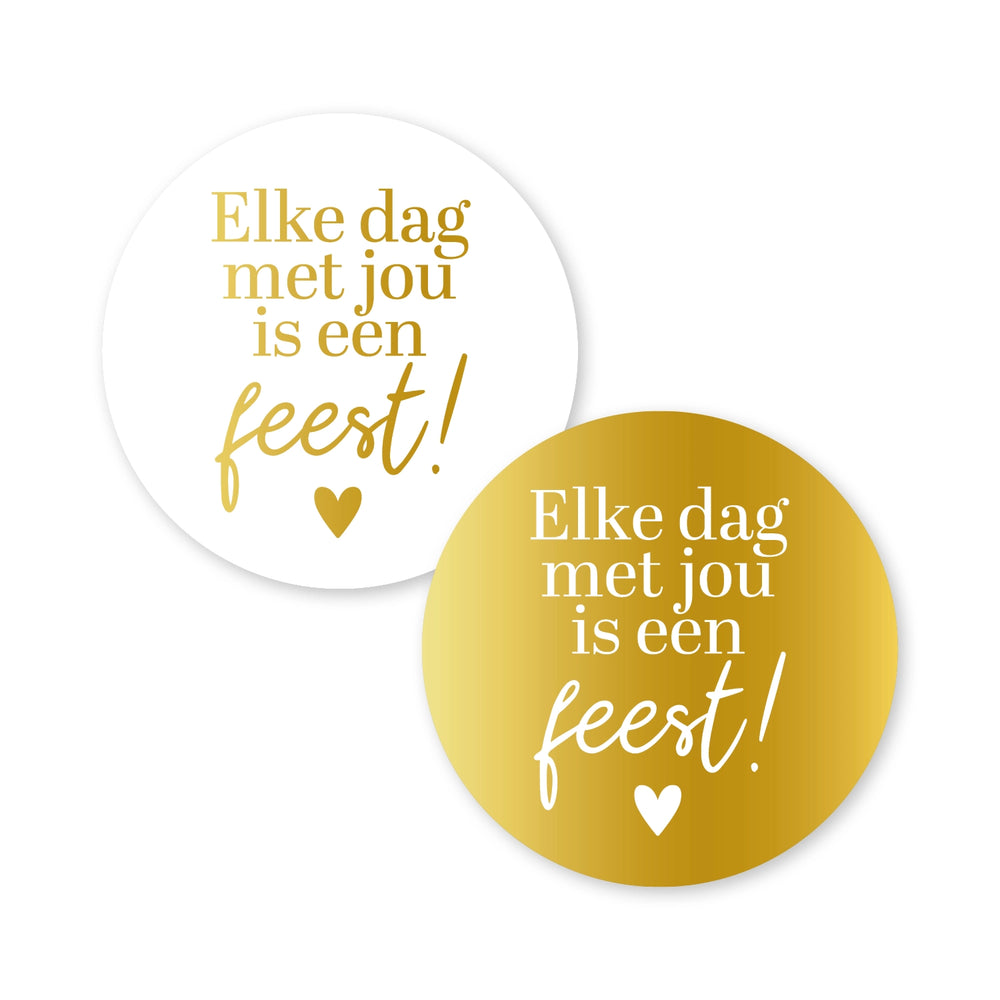 Cadeaustickers | Elke dag met jou is een feest 10 stuks goudfolie