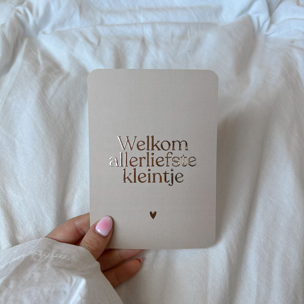 Wenskaart | Welkom allerliefste kleintje goudfolie