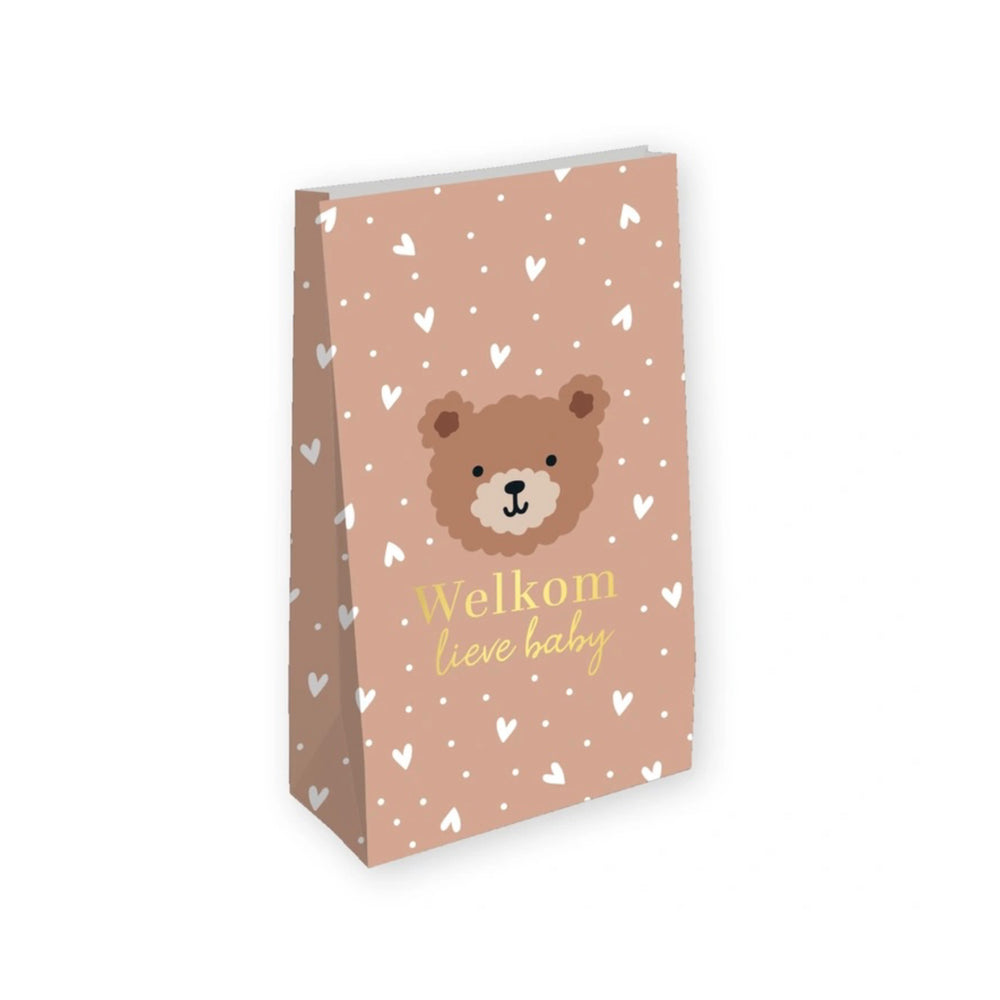 Blokbodemzak | Welkom lieve baby goudfolie