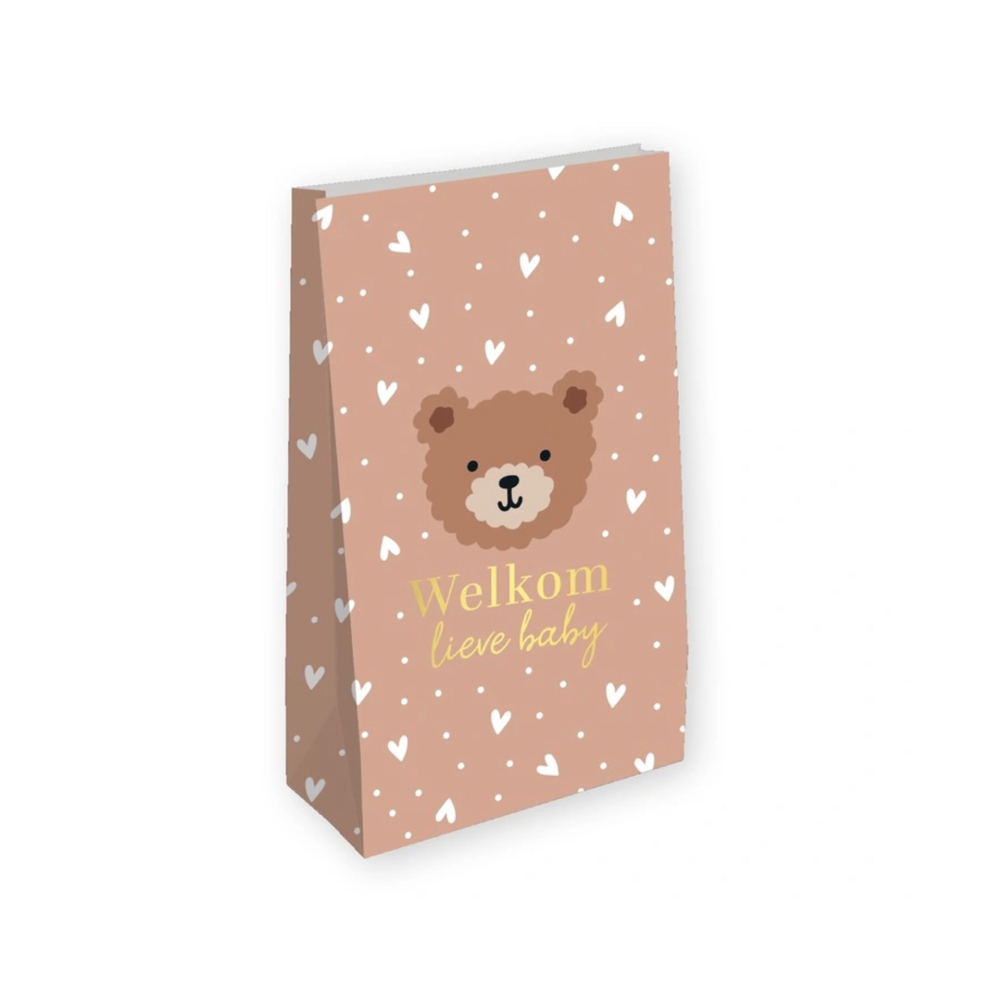 Blokbodemzak | Welkom lieve baby goudfolie