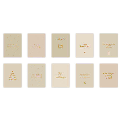 Dubbele kerstkaarten | Set van 10 met goudfolie