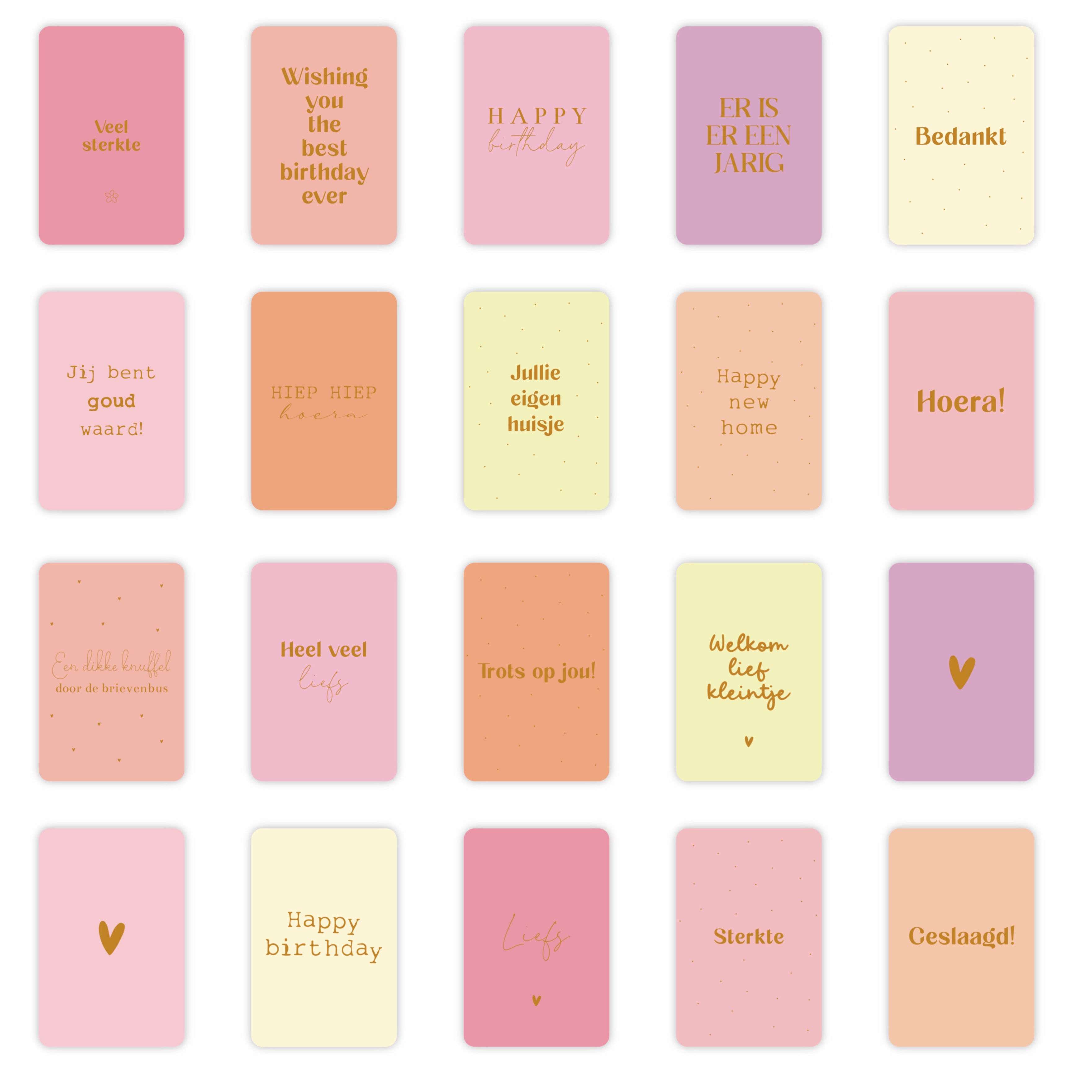 Wenskaarten | Set van 20 met goudfolie