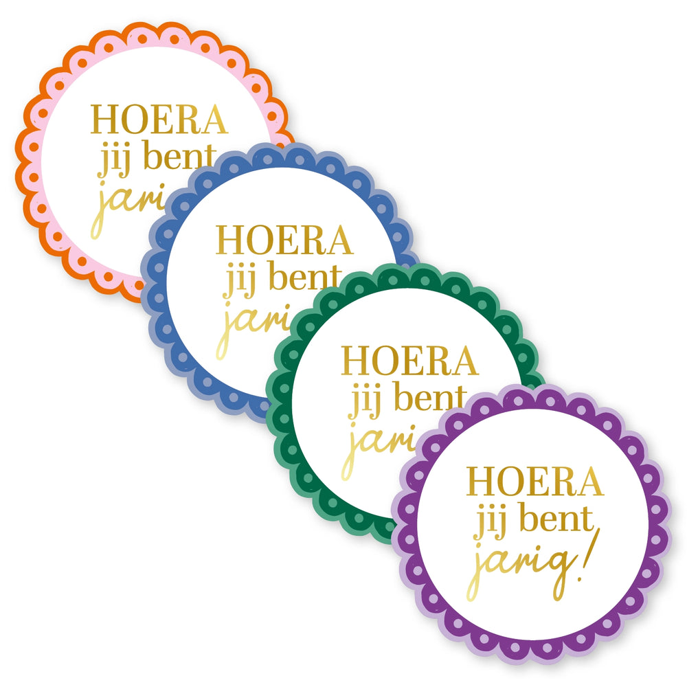 Cadeaustickers | Hoera jij bent jarig 10 stuks goudfolie