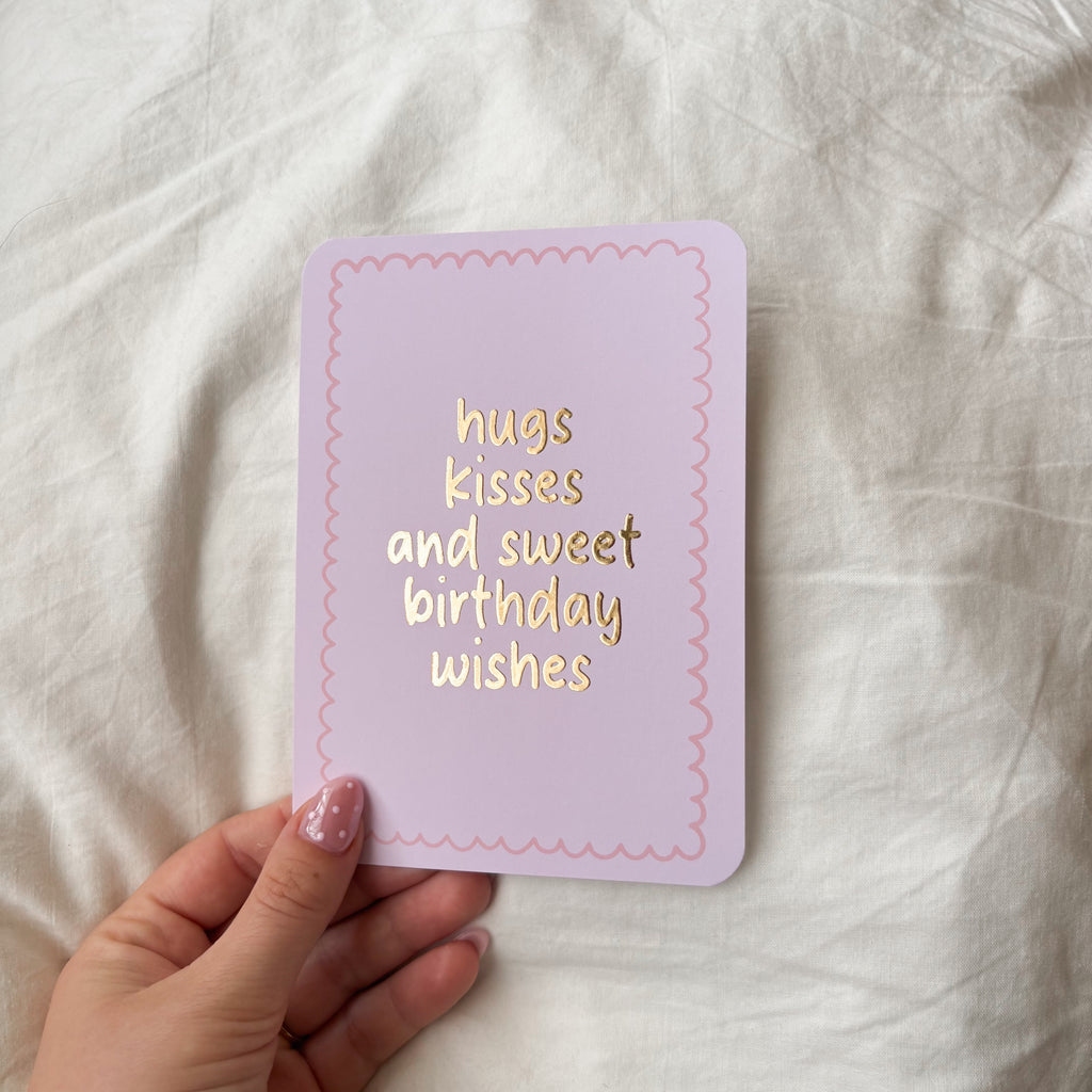 Wenskaart | Hugs kisses and sweet birthday wishes