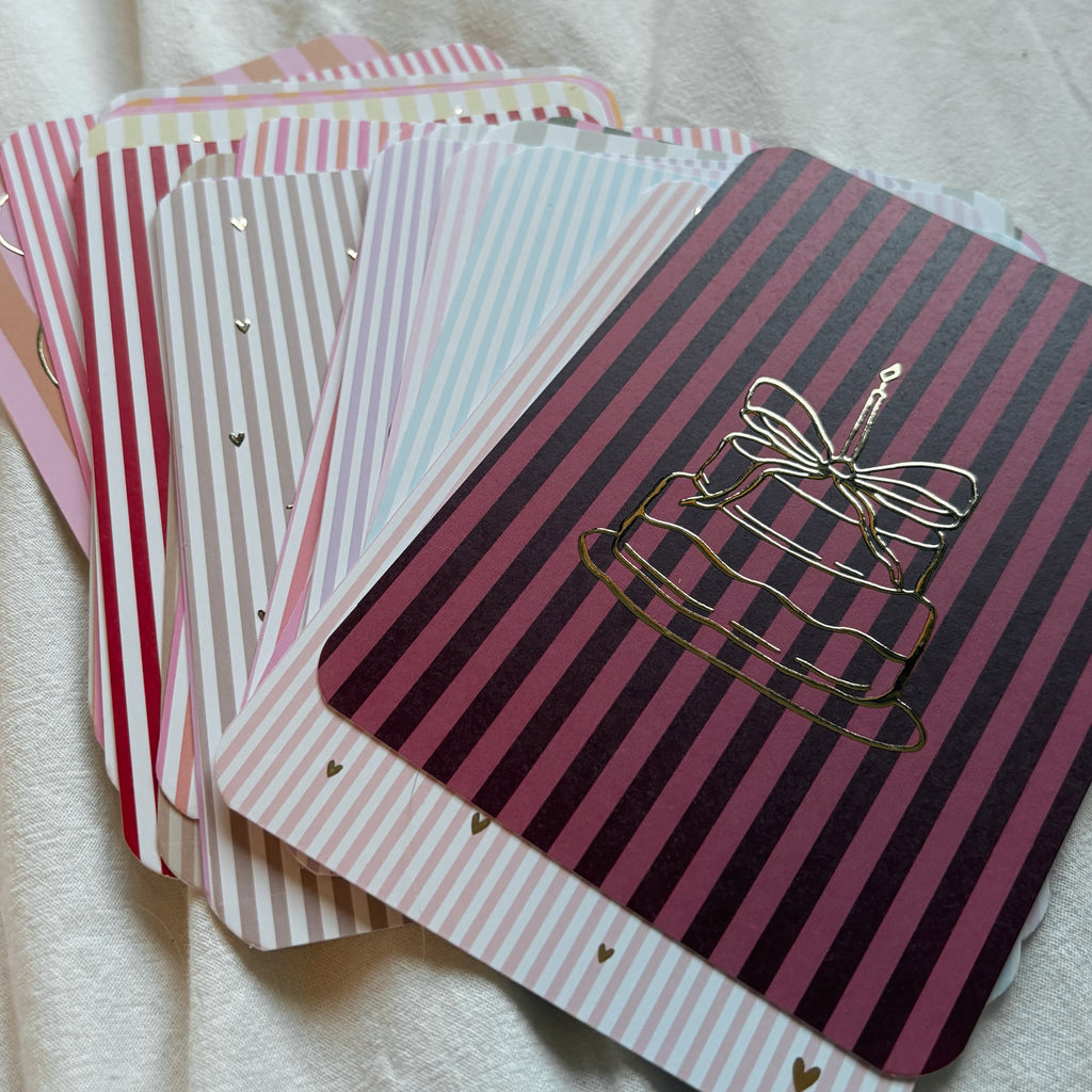 Wenskaarten | Set van 20 met goudfolie | Streepjescollectie