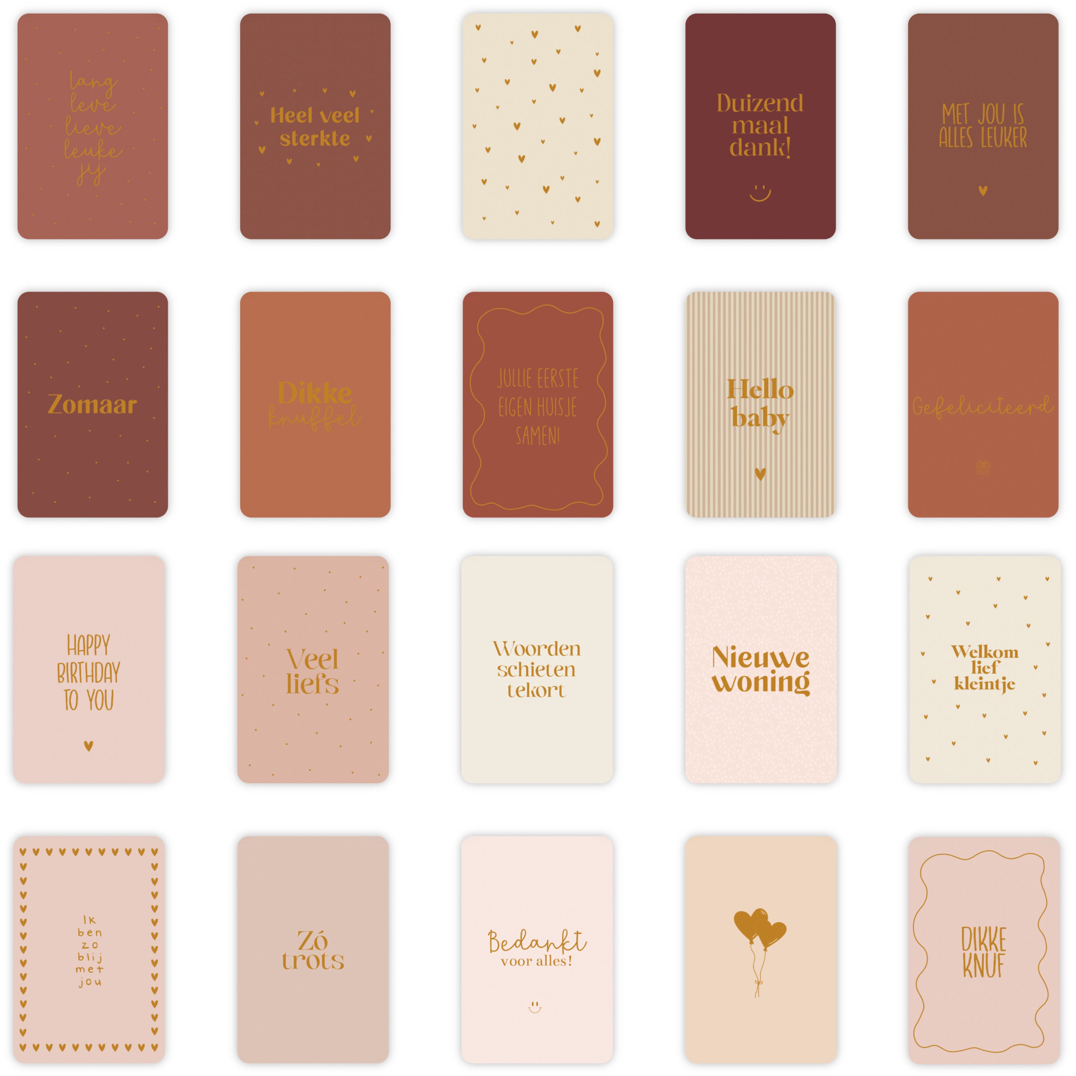 Wenskaarten | Set van 20 met goudfolie