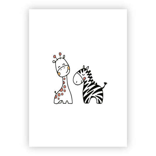 Wenskaart | Giraf en zebra