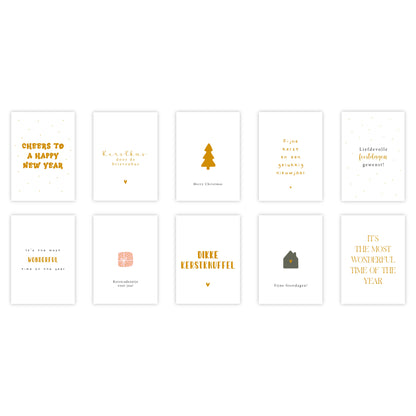 Kerstkaarten goudfolie | Set van 10
