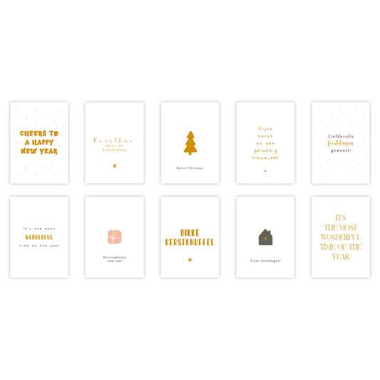 Kerstkaarten goudfolie | Set van 10