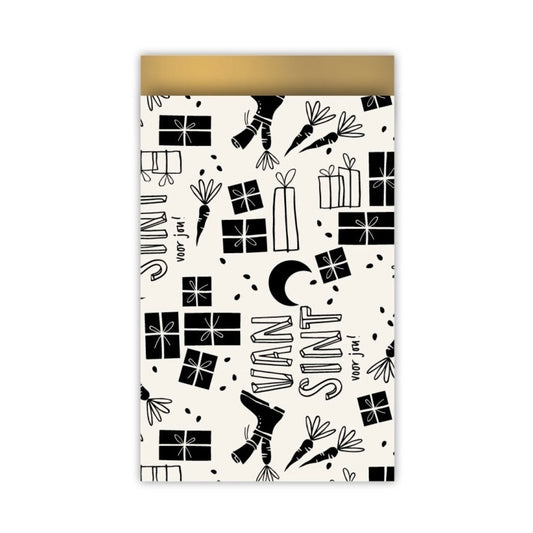 Cadeauzakjes | Sint & piet zwart/wit/goud 5 stuks