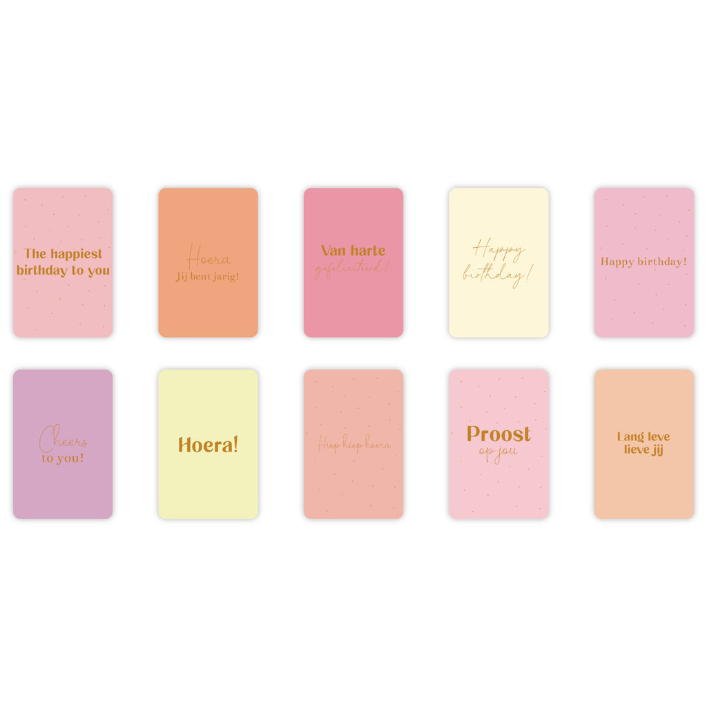 Wenskaarten | Set van 10 verjaardagskaarten met goudfolie