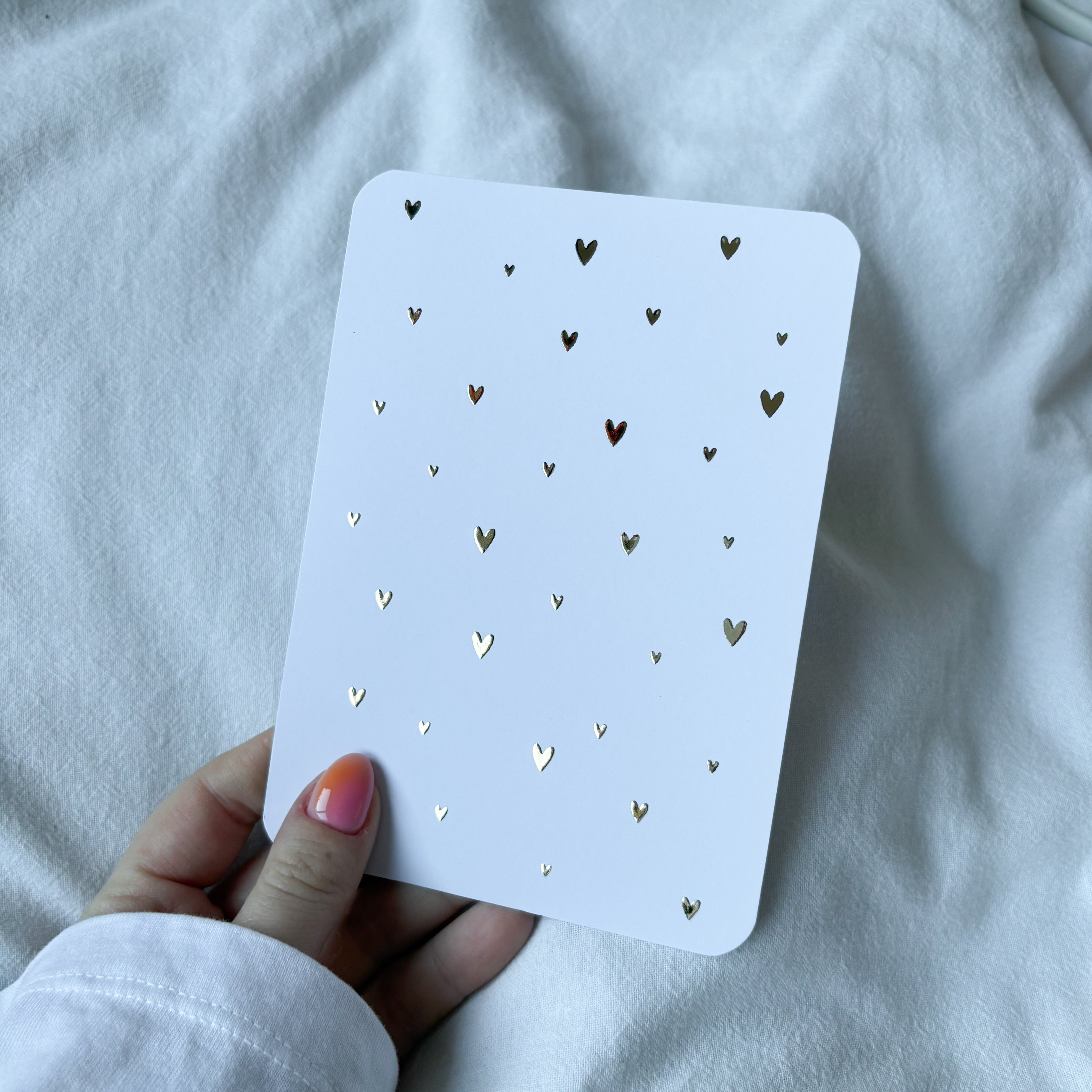 Wenskaart | Blanco hartjes goudfolie