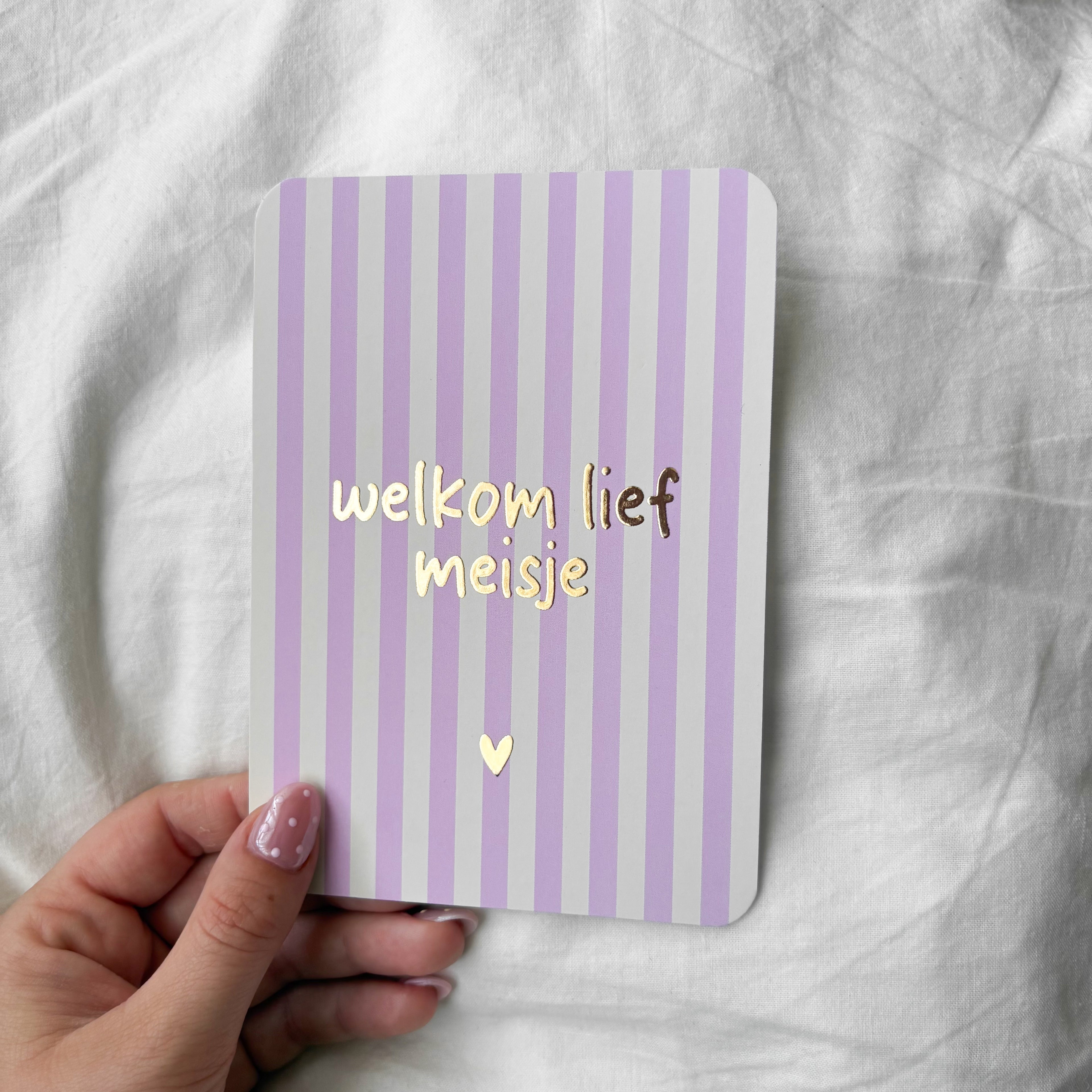 Wenskaart | Welkom lief meisje goudfolie