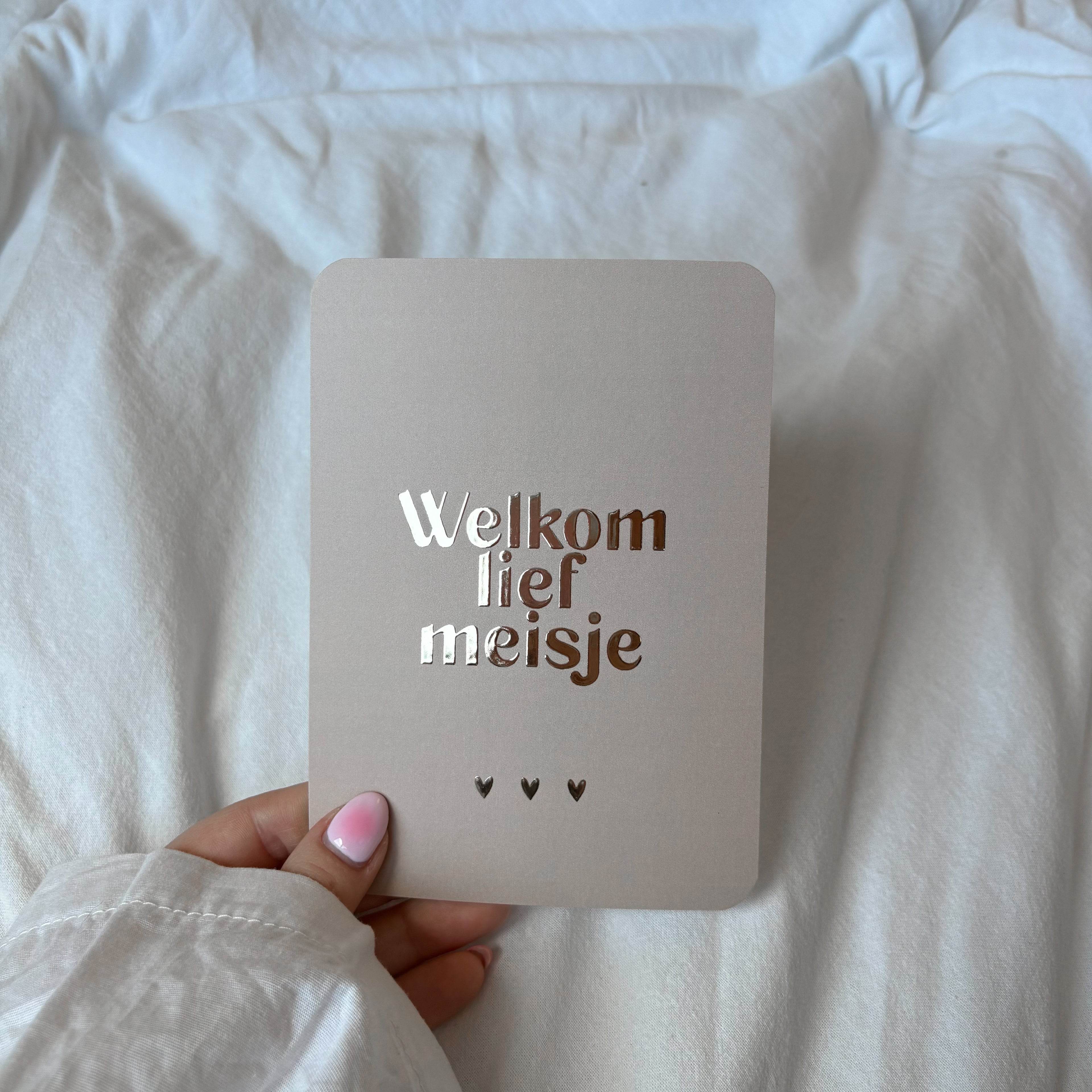 Wenskaart | Welkom lief meisje goudfolie