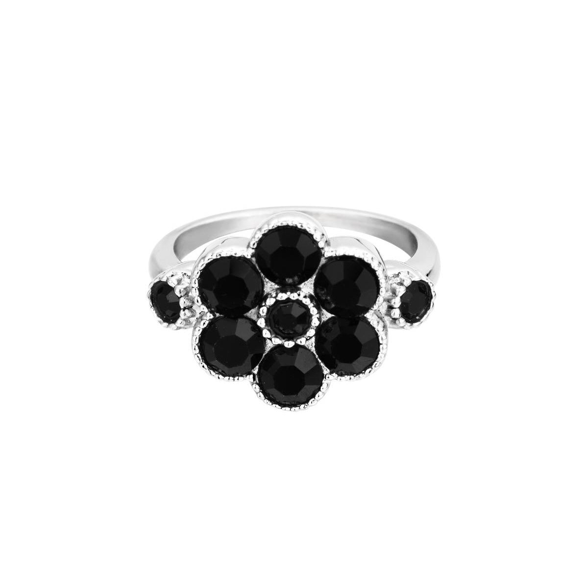 Ring | Bloem zwart/ zilver