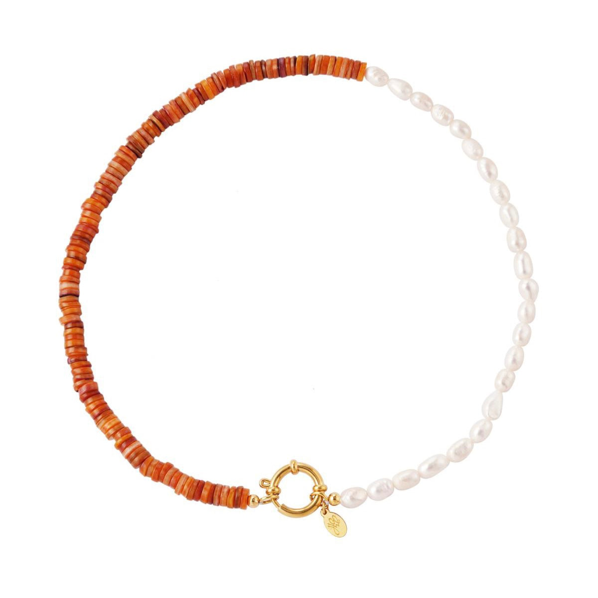 Ketting | Parelmoer duo oranje